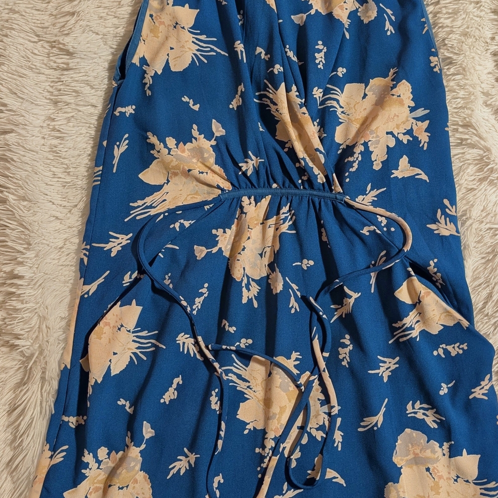 Wilfred Blue Dress with Tan Floral Design
